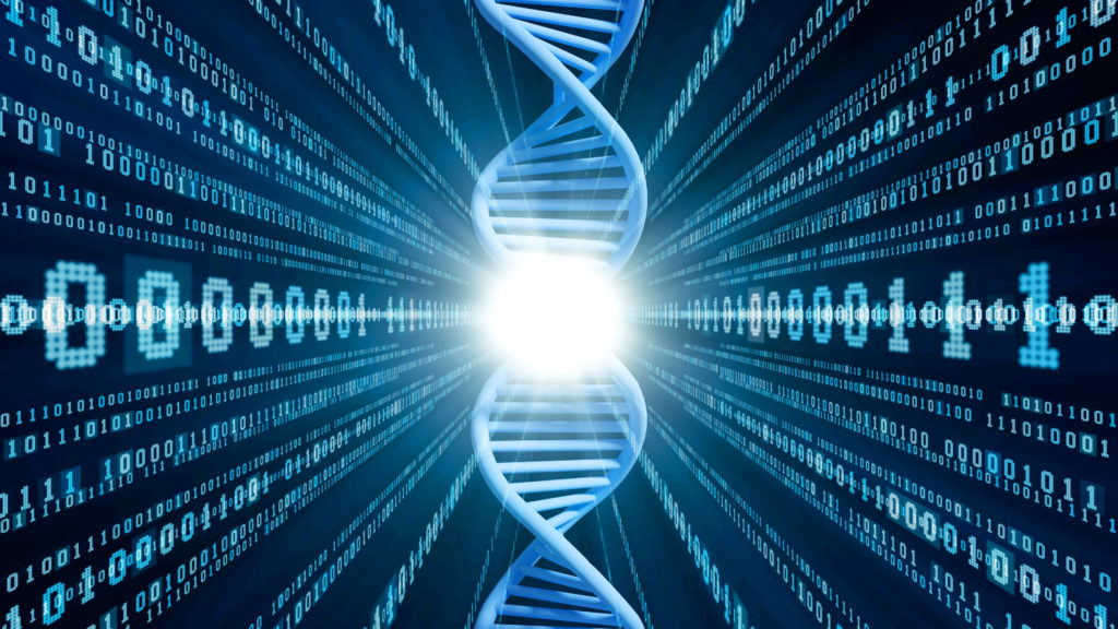 Genetic engineering and digital technology concept.